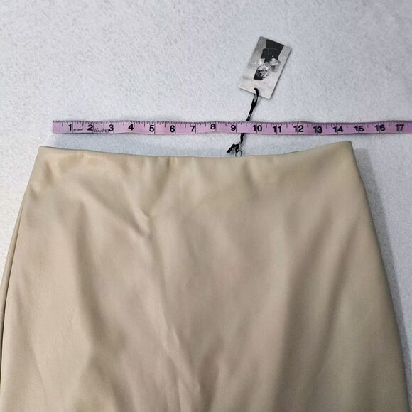 SINCERELY JULES Faux Leather Pencil Skirt Zip Below Knee Beige Sz Large Slit - Picture 4 of 6